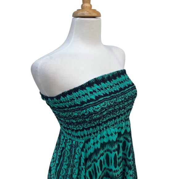 VTG Deb Y2K Dress Sz M Smocked Teal Black Handkerchief Hem Geometric Fairygrunge - Picture 9 of 12